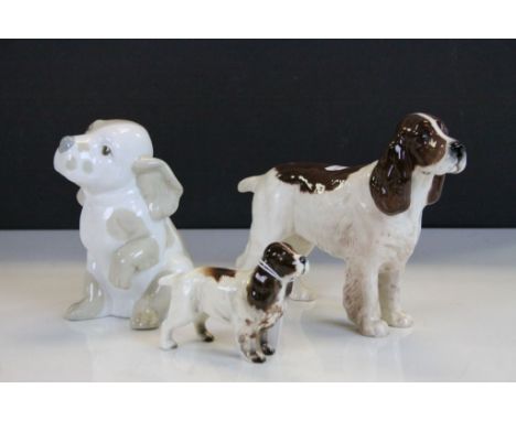 Two Beswick ceramic Spaniels, largest approx 14cm tall &amp; a "Valencia" ceramic Puppy