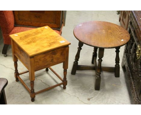 Early 20th century Sewing Table and an Oak Circular Lamp Table