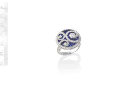GRAFF: DIAMOND AND SAPPHIRE 'DIAMOND ON DIAMOND' RINGThe concave ground pavé-set with circular-cut sapphires, weighing 2.85 c