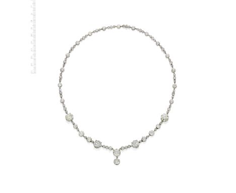 DIAMOND NECKLACE: FIRST HALF OF THE 20TH CENTURYThe chain of old brilliant and rose-cut diamonds with four principal cushion-