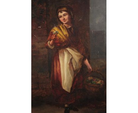 Anthony Ignatius Van Bever (Born circa 1822). Oil on canvas. Girl with flowers. Relined and professionally restored. Unframed
