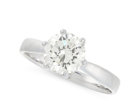 A SOLITAIRE DIAMOND DRESS RING in 18ct white gold, set with a round cut diamond of 1.49 carats, stamped 750, size N / 6.5, 3.