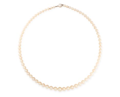 A PEARL NECKLACE comprising of a single row of pearls ranging from 4.8mm - 8.8mm in diameter, unmarked, 52.0cm, 28.5g.