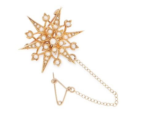 AN ANTIQUE PEARL STAR BROOCH, CIRCA 1900 in 15ct yellow gold, in the form of a star, set with pearls, stamped 15CT, 3.2cm, 5.