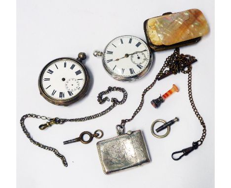 A silver cased pocket watch with Chas. Langley movement and a plated back wind lever pocket watch - both a/f - sold with a da