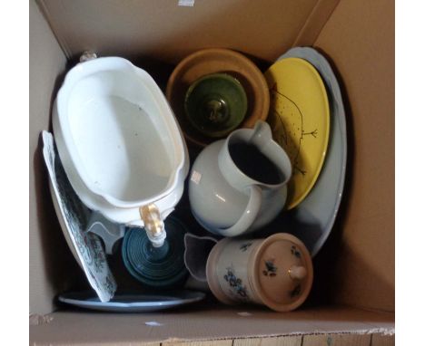 A box containing assorted ceramics including James Kent, Royal Worcester tureen base, etc.