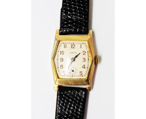 A vintage import marked 9ct. gold cased Laco gentleman's wristwatch with 16 jewel movement, on later Hirsch leather strap