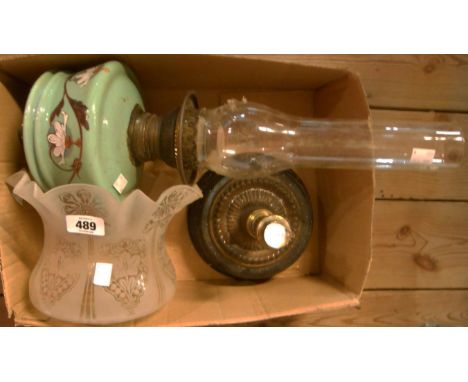 A late Victorian table oil lamp - old repair, a/f