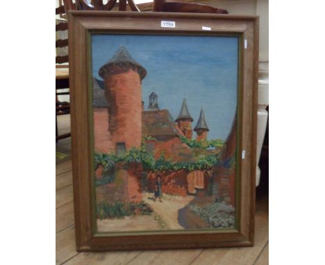 Cecily Daubeny: a framed oil on canvas, depicting a scene in Collonges, France - signed and with remains of label verso - sol