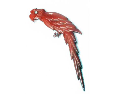A 14cm vintage Buch + Deichmann, Copenhagen red parrot brooch with paste eye - in H. Samuel box