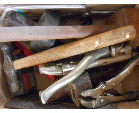A small box of old woodworking and other tools