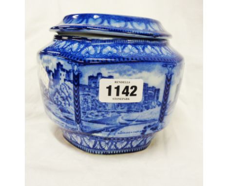 A Maling Ware Rington's Tea Castle pattern blue and white caddy