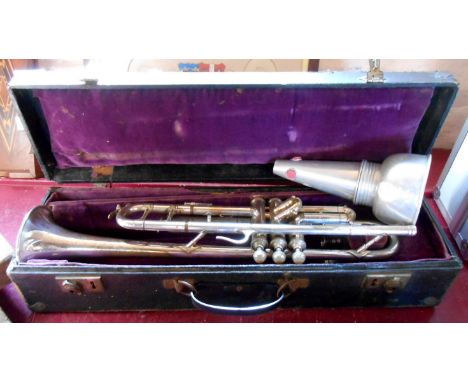 A cased vintage Manhattan trumpet in Henri Selmer case - sold with a mute