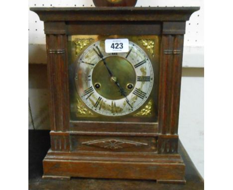 An early 20th Century stained oak cased German mantel clock with HAC eight day gong striking movement - dial worn