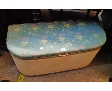 A 90cm vintage Loom style bow front ottoman linen chest with original upholstery and spray paint finish - sold with a vintage