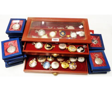 A collection of reproduction pocket watches - boxed and in display case
