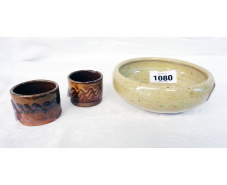 Bernard Leach: a St. Ives stoneware pottery bowl decorated with hand painted tree of life on oatmeal glaze (cracked) - sold w