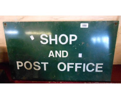 A vintage painted aluminium Shop and Post Office sign