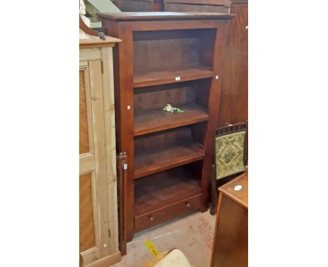 A 100cm stained wood four shelf open bookcase with drawer under - 1.91m high