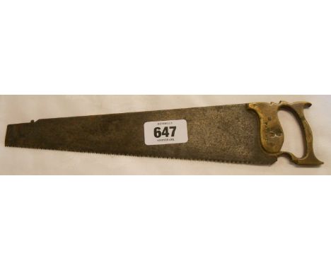 A small early 19th Century model of a joinery saw with brass handle stamped with WR Patent and crown