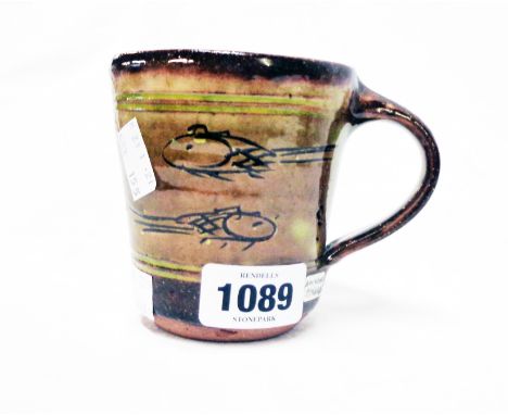 A Winchcombe Pottery fish mug attributed to Michael Cardew - chip to rim