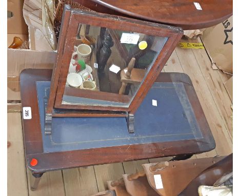 A late Victorian walnut framed swing dressing table mirror - sold with a small coffee table and stained pine wall shelf