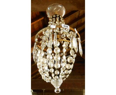 A large lustre drop pendant light fitting - some drops missing