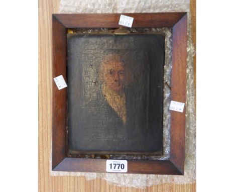 A 19th Century rosewood framed oil on canvas portrait of a gentleman - in need of restoration - 23cm X 18cm