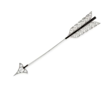 AN ANTIQUE DIAMOND AND SAPPHIRE ARROW BROOCH, CARTIER in platinum, designed as an arrow head, set with rose cut diamonds and 