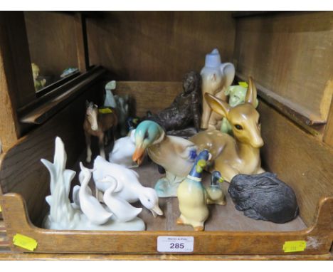 Various figures of animals including Nao ducks, Beswick pony (as found) and others, and a resin figure of reclining child