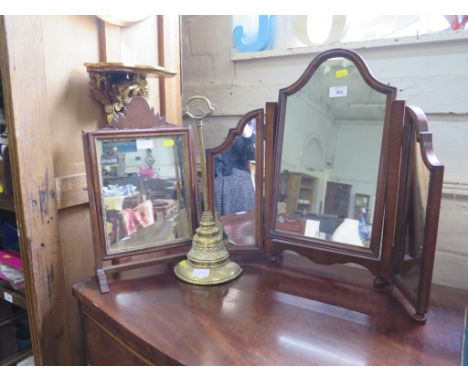 Two toilet mirrors, a gilt framed circular wall mirror, a doorstop and a wall bracket