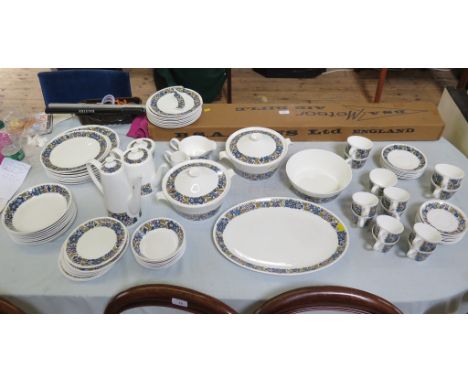 A Royal Tuscan Nocturne pattern tea, coffee and dinner service, including coffee pot, teapot, two tureens and serving plate (