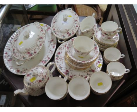 A Minton Ancestral pattern tea and dinner service, including teapot, two tureens, serving plate and sauce boat (49 pieces)