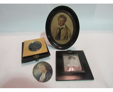 A Georgian miniature portrait of a young lady. An oval miniature portrait of a lady and a miniature of a man (3-a/f)