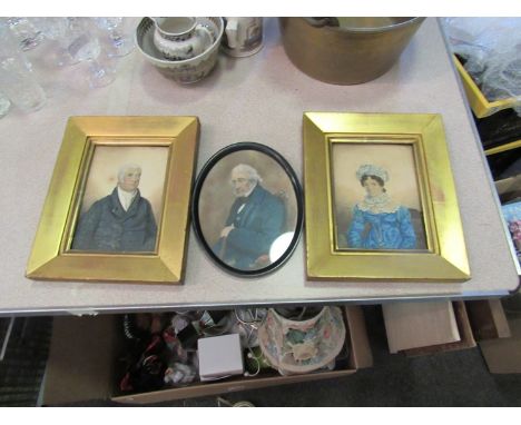 ENGLISH SCHOOL; 19th Century half length portraits of a lady and gent. Watercolours foxed. A 19th Century watercolour portrai