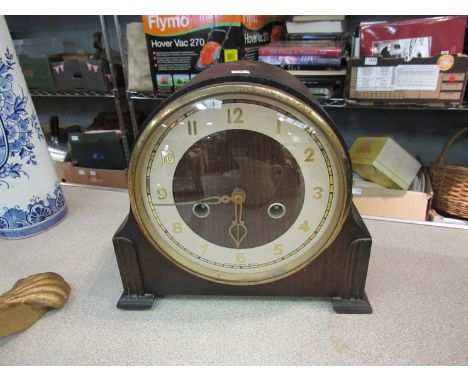 A Smiths wooden cased mantel clock