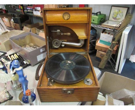 A vintage oak cased gramophone