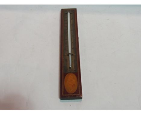 A 19th Century inlaid mahogany wall thermometer