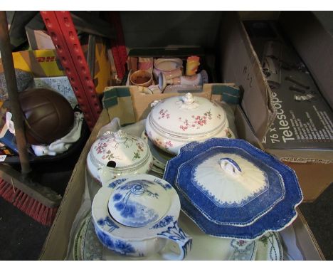 Two boxes of vintage plates, dish, tureens and Palissy lakeland teapot