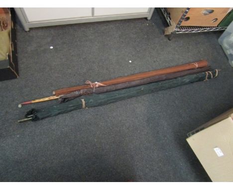 A quantity of fishing equipment and a 1940 dated Army satchel