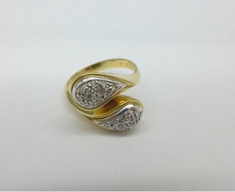 A yellow metal ring set with small diamonds, 0.25ct diamond weight, 7.8g, Q