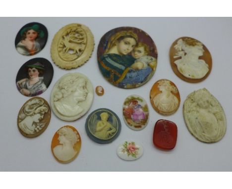 Fourteen unmounted cameos/plaques and a portrait