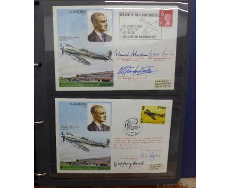 An album of RAF first day covers, signed by pilots and airmen, including Douglas Bader, Bob Stanford Tuck, Johnnie Johnson, A