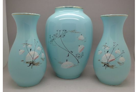 A Set Of Three Egg Shell Blue Wade Fantasia Vases Copyright Walt