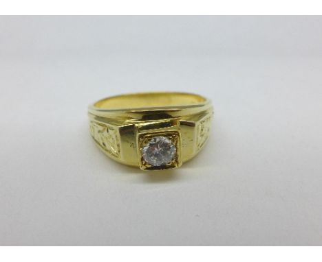 A yellow metal and diamond ring, 0.25ct diamond weight, 7.3g, P