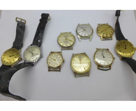 Nine manual wristwatches, Accurist, Shockmaster, Rotary 17 jewels, Jaquet Cobur, etc., some a/f
