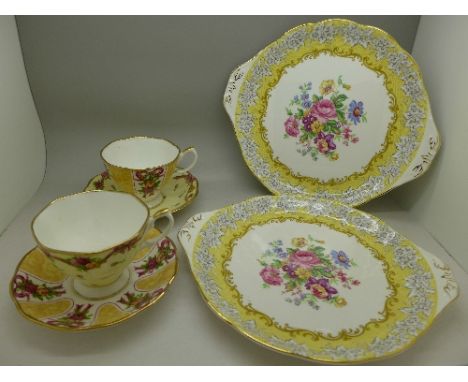 A collection of Royal Albert including two Affection pattern cake plates and two saucers, Old Country Roses Ruby Celebration 
