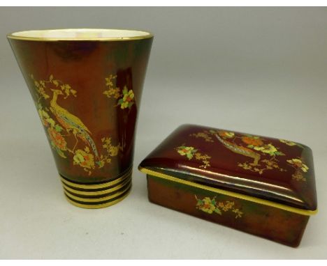 A Carlton Ware lustre vase and trinket box, height of vase 13.5cm