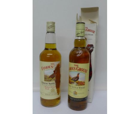 Two bottles of The Famous Grouse Scotch Whisky, one boxed