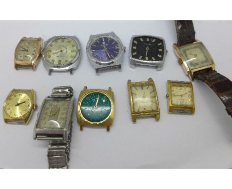 Ten manual wristwatches including Rone 15 and Art Deco, some a/f